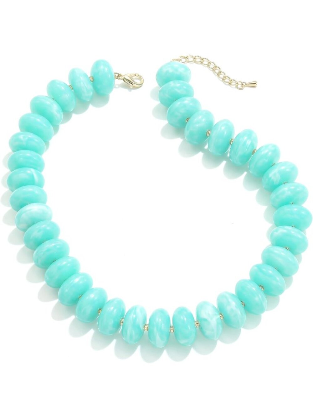 Women's Marbled Teal Blue Bead Necklace Thick Disc Choker Summer Beach Jewelry
